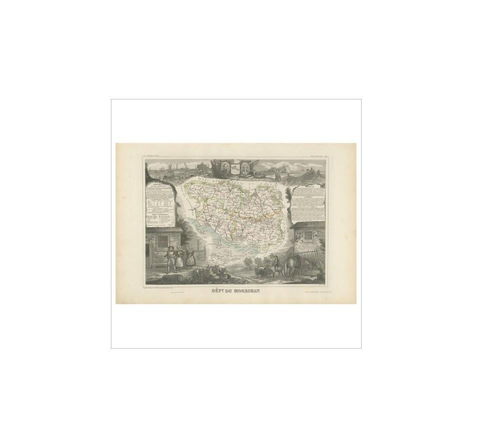 Antique map titled 'Dépt. du Morbihan'. Map of the French department of Morbihan, France. This map originates from ‘Atlas National de la France Illustré’. Published by A. Combette, Paris, 1854.