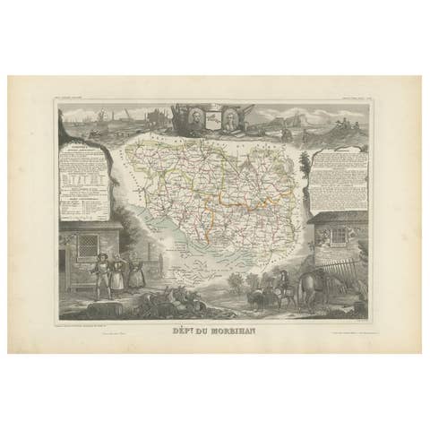 Antique Map of Morbihan ‘France’ by V. Levasseur, 1854