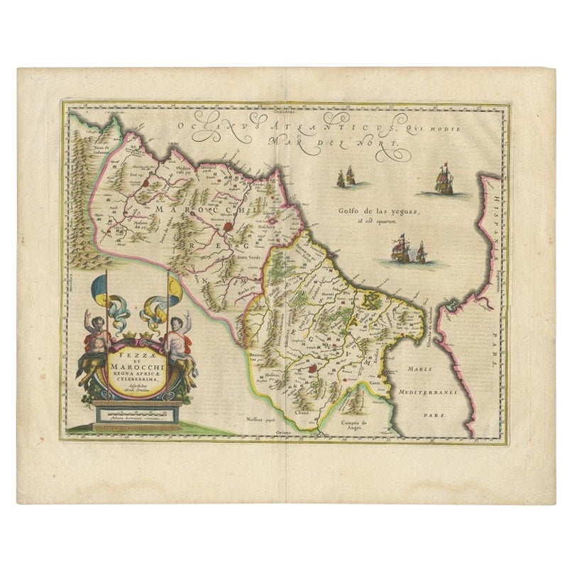 Carte ancienne du Maroc montrant les villes de Marakesh, Taradant et Fez, 1636 en vente