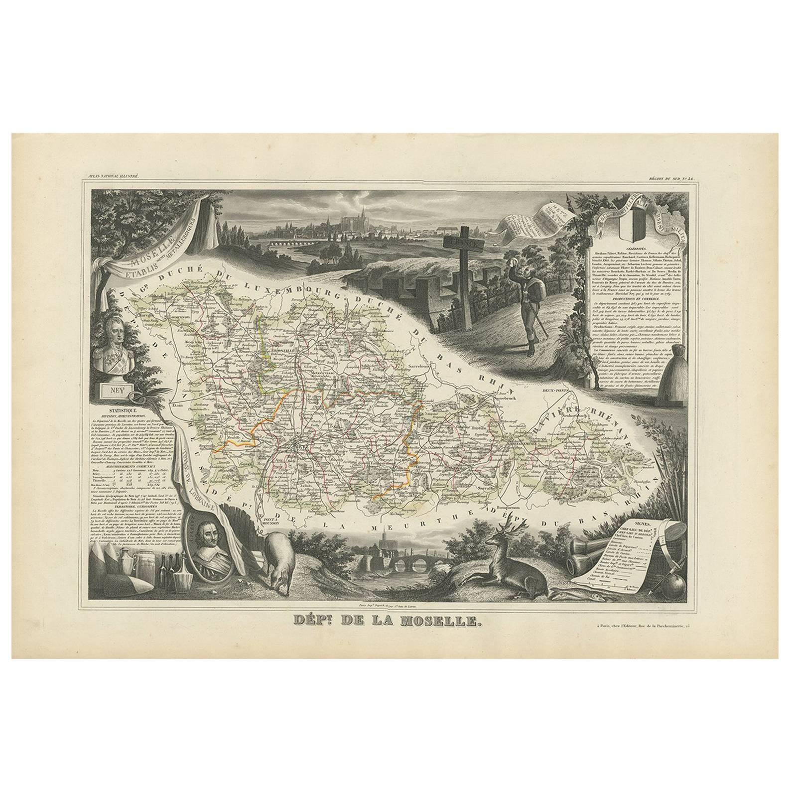 Antique Map of Moselle ‘France’ by V. Levasseur, 1854 For Sale