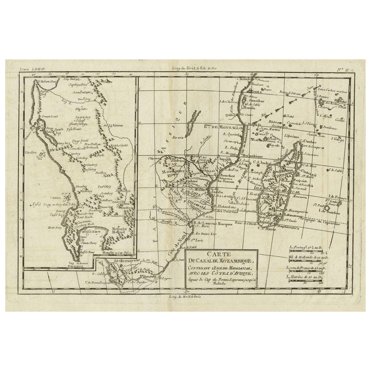 Antique Map of Mozambique Channel with Madagascar and Inset of Cape Region, 1780
