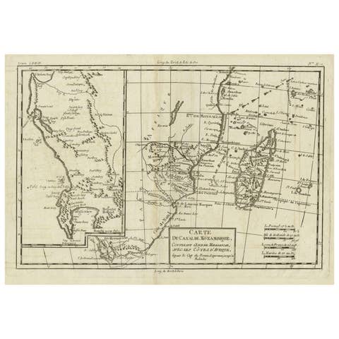 Antique Map of Mozambique Channel with Madagascar and Inset of Cape Region, 1780