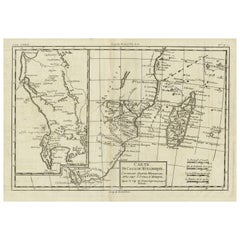Carte ancienne du canal du Mozambique avec Madagascar et insérée dans la région du Cap, 1780