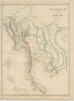 Antique Map of Myanmar, Thailand and Annam by W. G. Blackie, 1859