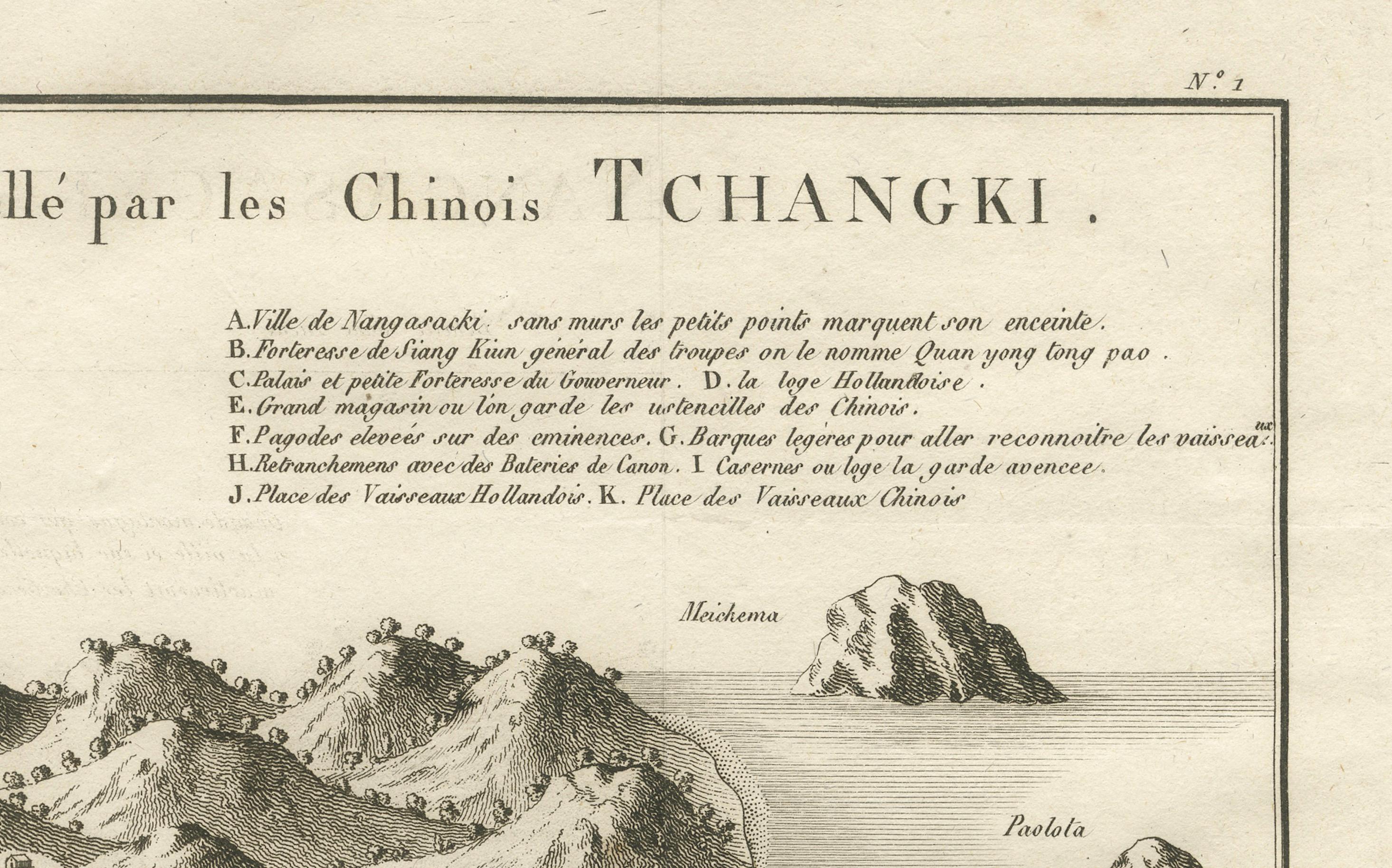 Antike Karte von Nagasaki - Nangasacki, von den Chinesen Tchangki genannt, um 1790 (Französisch) im Angebot