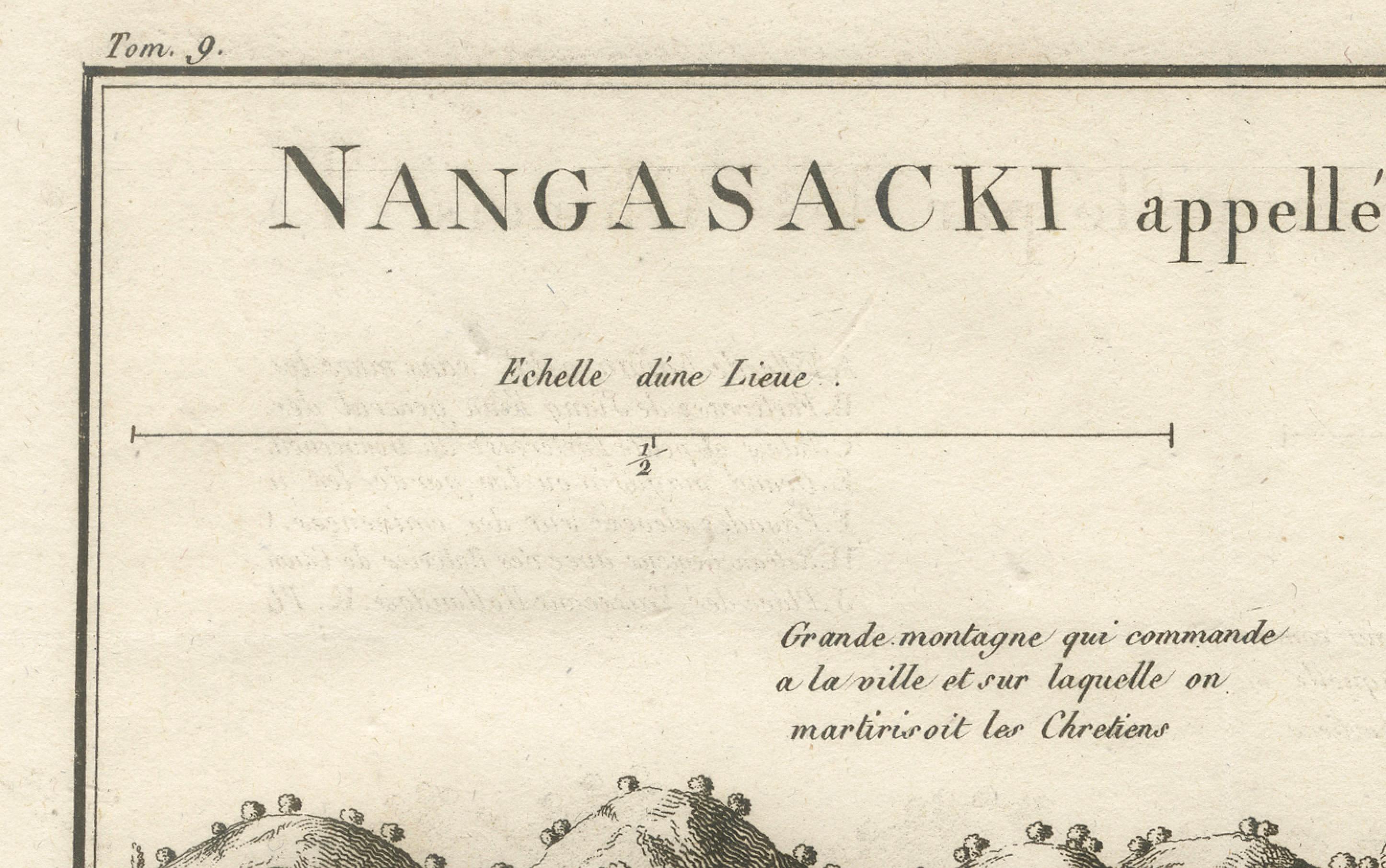 Antike Karte von Nagasaki - Nangasacki, von den Chinesen Tchangki genannt, um 1790 (Graviert) im Angebot
