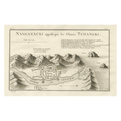 Mappa antica di Nagasaki - Nangasacki, chiamata Tchangki dai cinesi, 1790 ca.