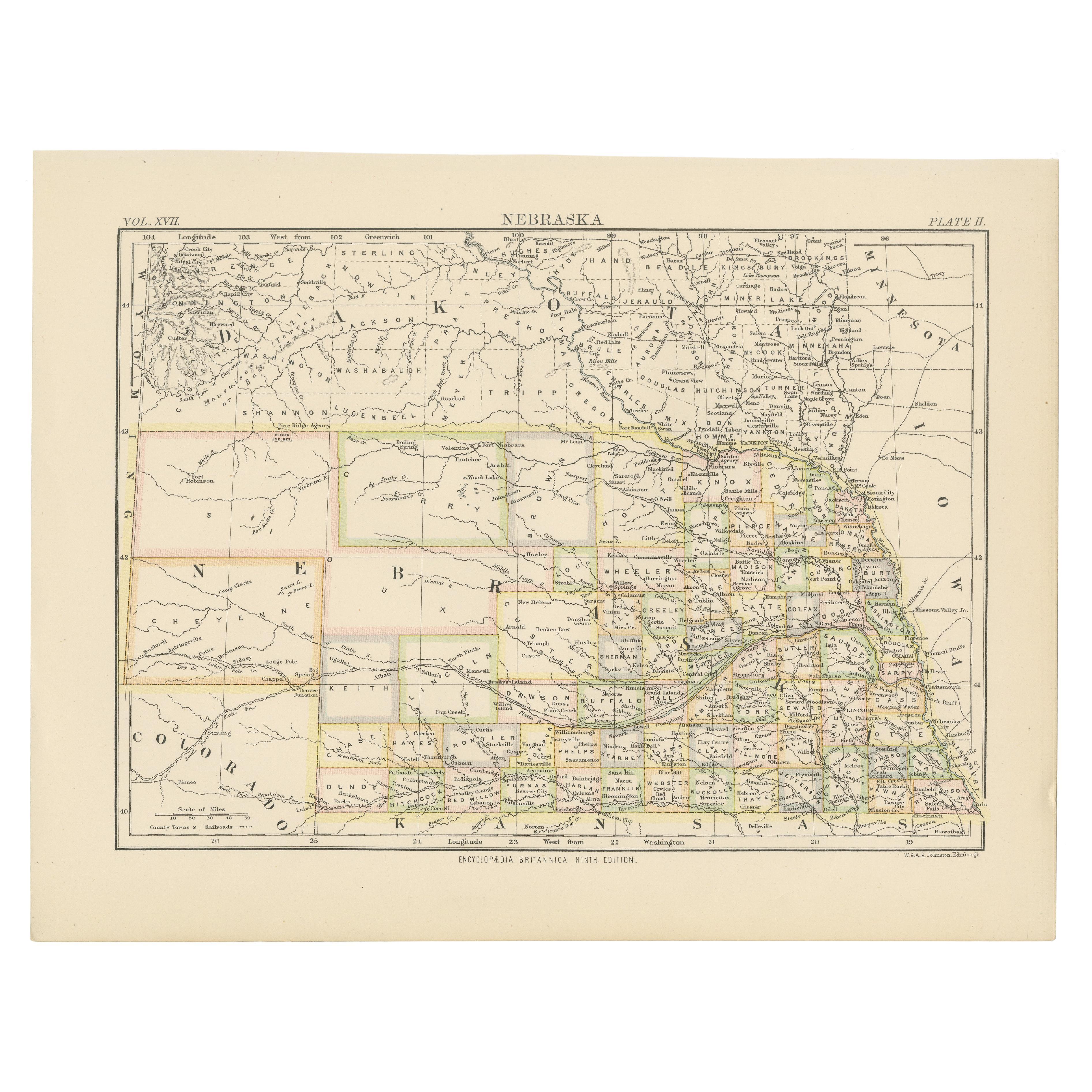 Antique Map of Nebraska For Sale