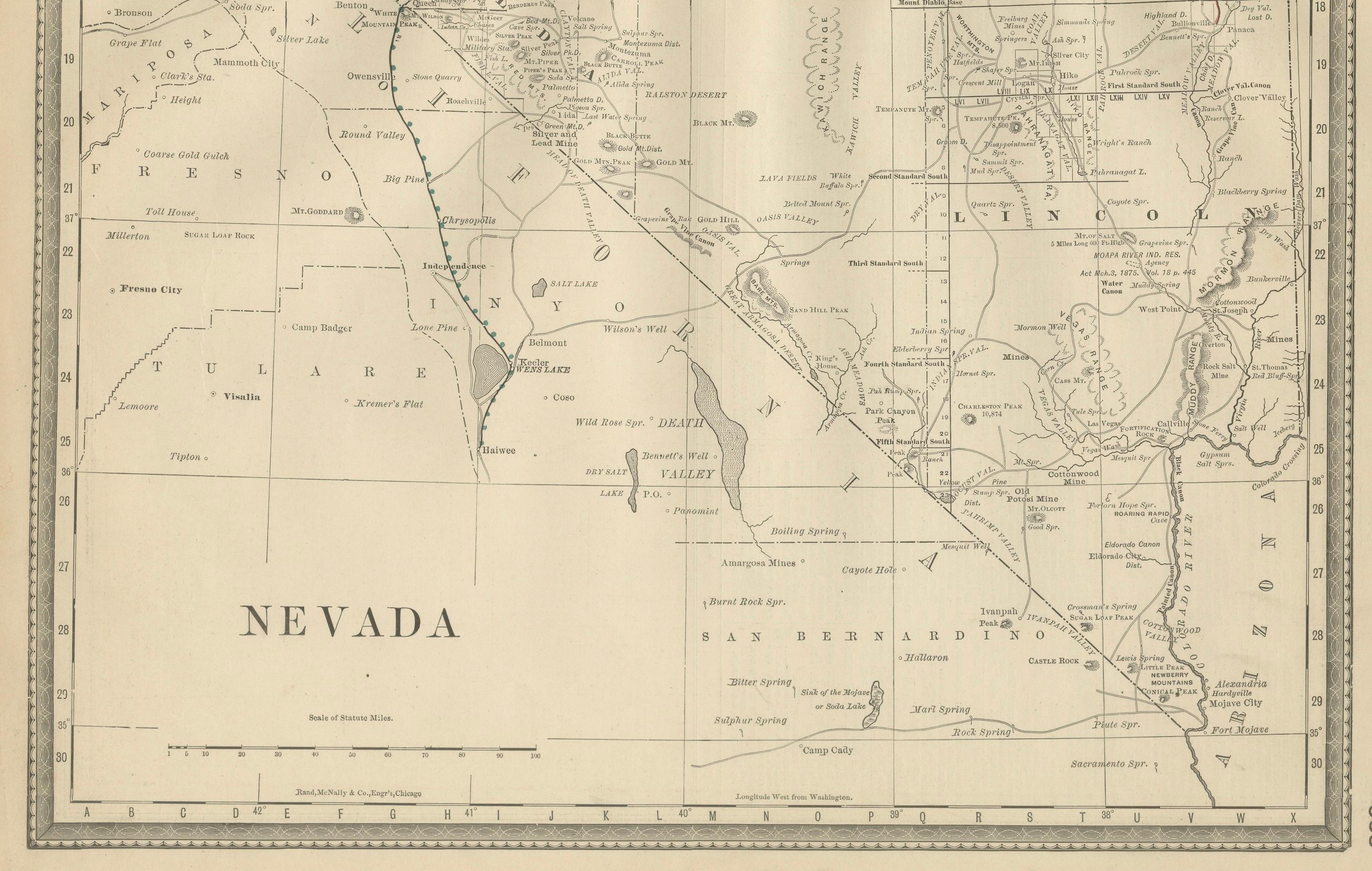 Mappa antica del Nevada - Ferrovie, campi minerari e contee, 1888 in vendita 2