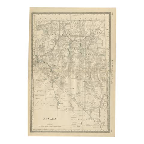 Antique Map of Nevada – Railroads, Mining Camps & Counties, 1888