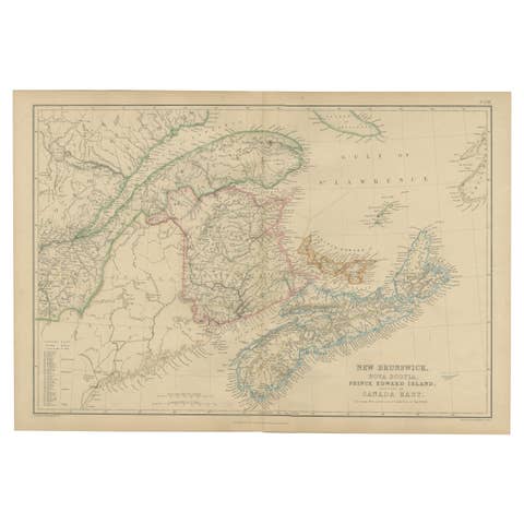 New Brunswick, Nova Scotia, Prince Edward Island, Antique Map, Canada East 1859