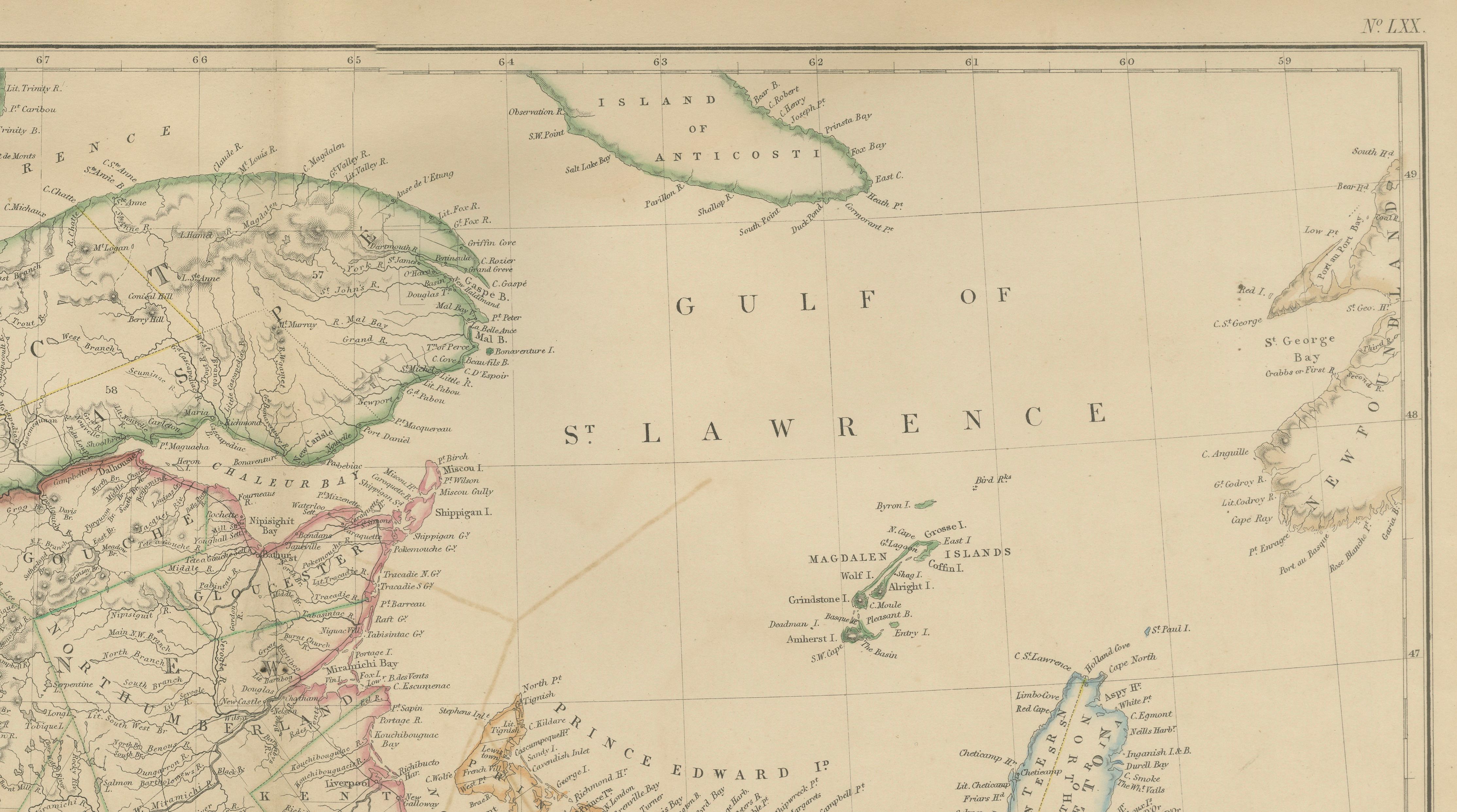 Antique Map of New Brunswick, Nova Scotia, Prince Edward Island and Canada East