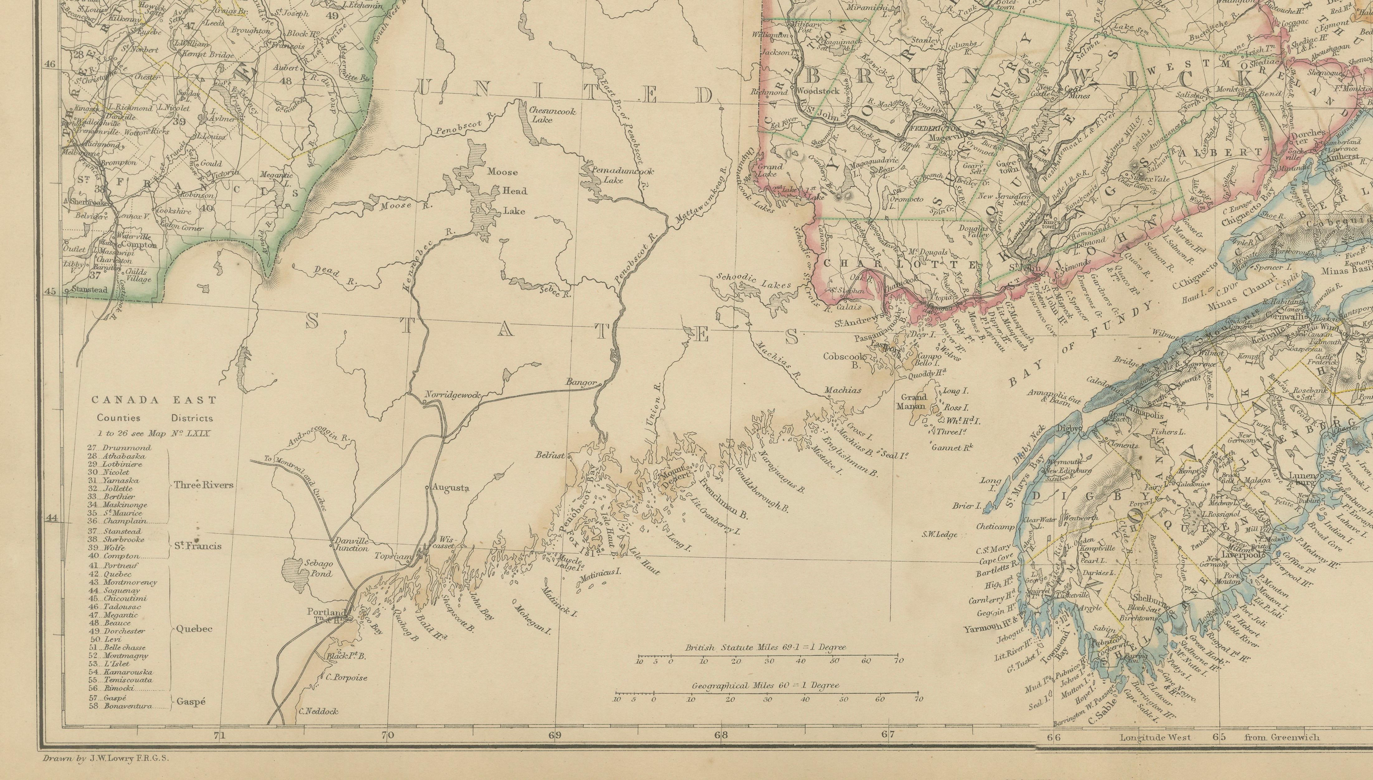 Antique Map of New Brunswick, Nova Scotia, Prince Edward Island and Canada East
