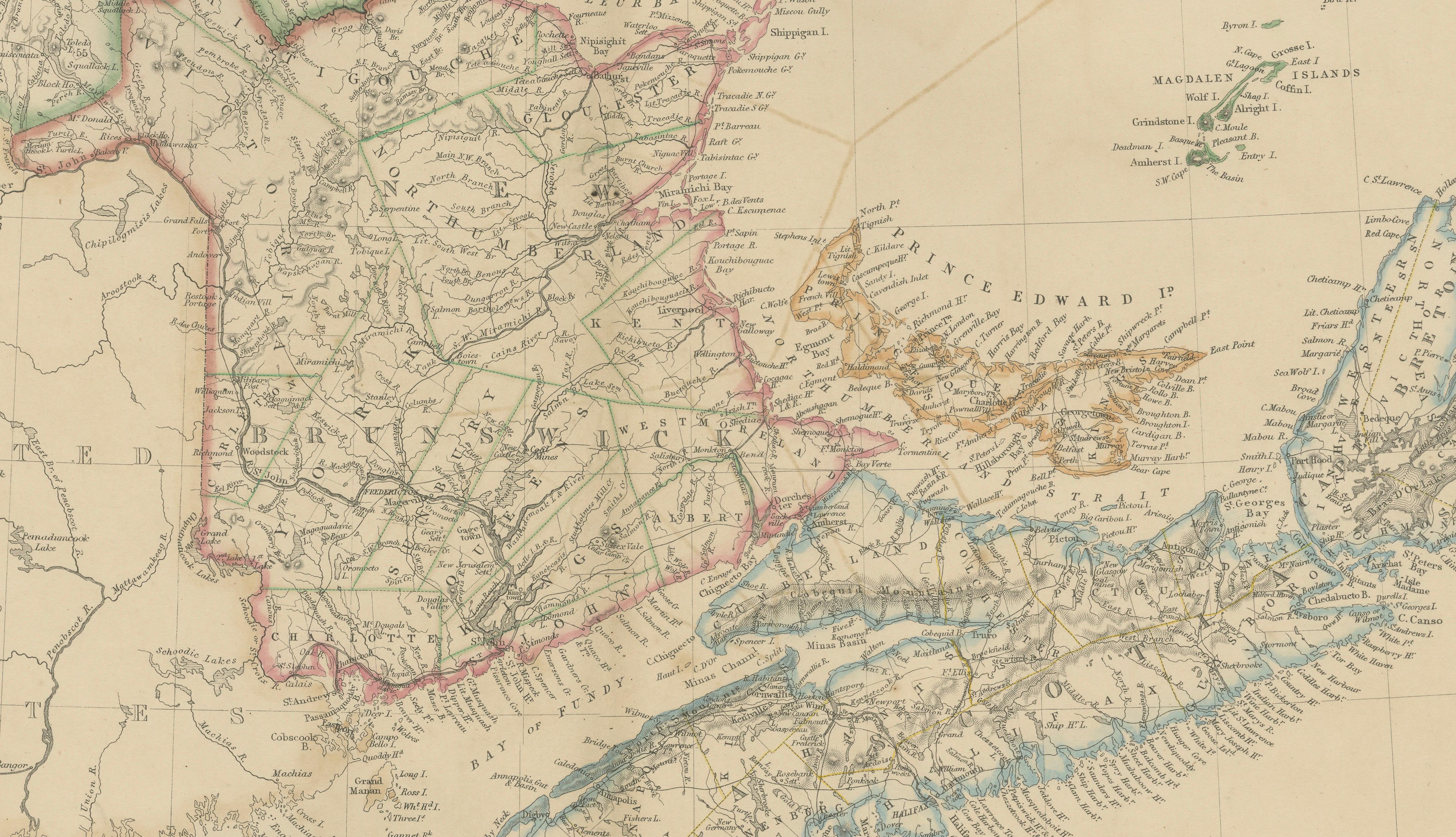 Antique Map of New Brunswick, Nova Scotia, Prince Edward Island and Canada East