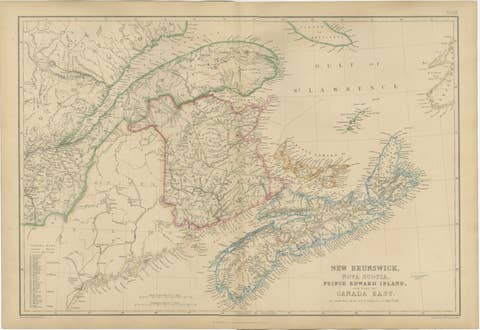 Antique Map of New Brunswick, Nova Scotia, Prince Edward Island and Canada East