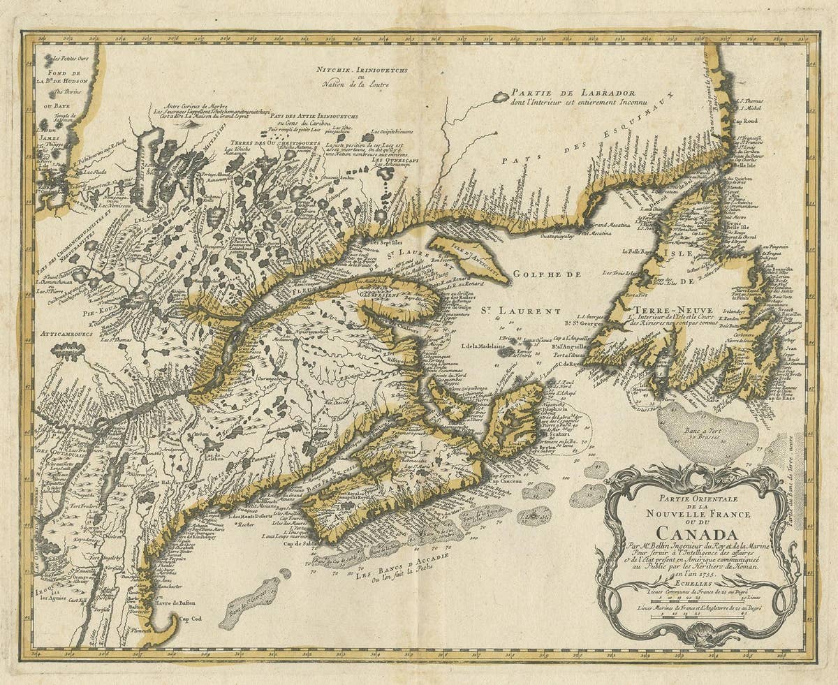 Antique Map of New England and Eastern Canada by Homann Heirs, circa 1755