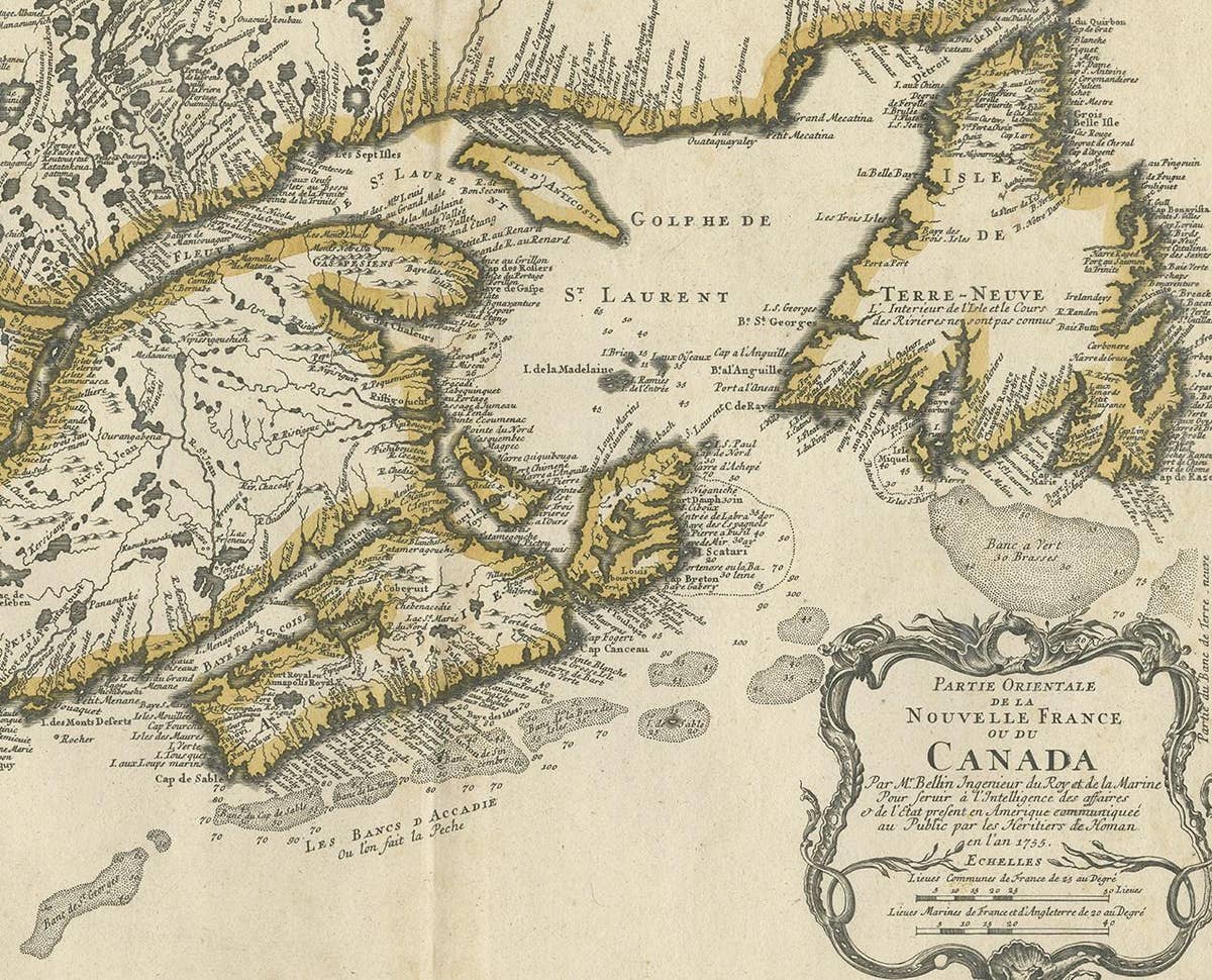 Antique Map of New England and Eastern Canada by Homann Heirs, circa 1755