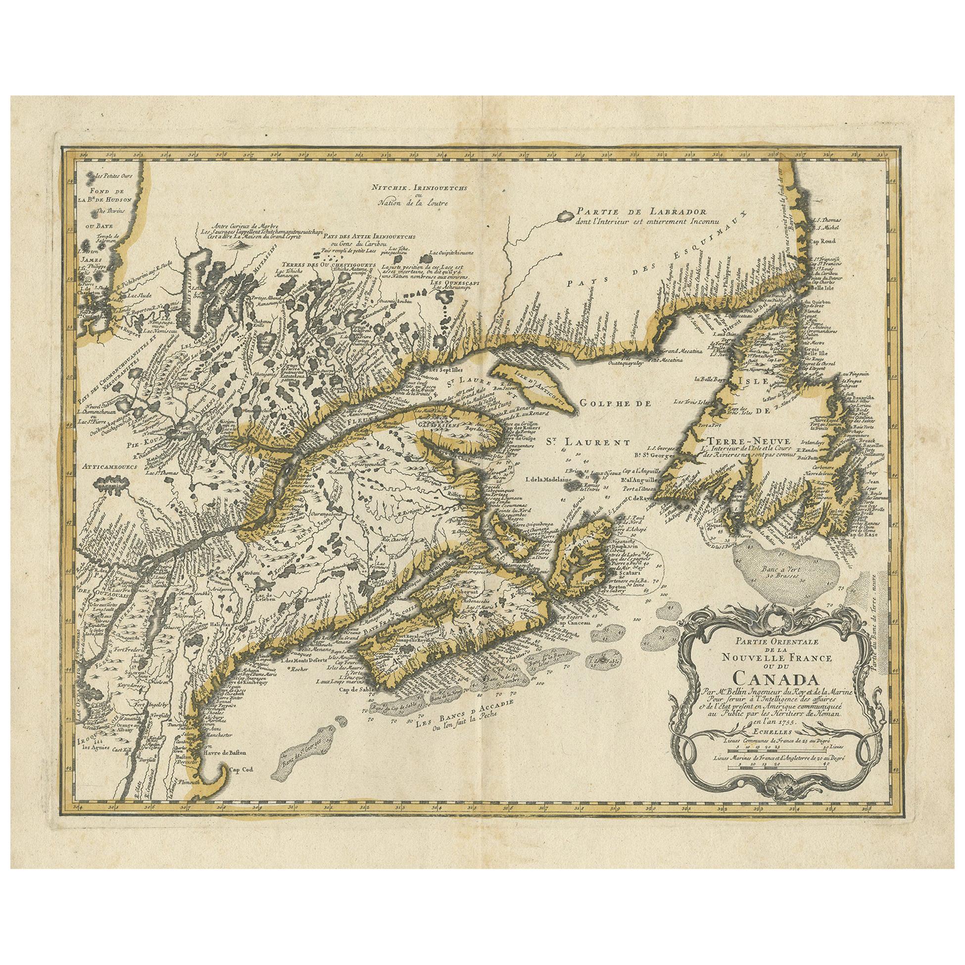 Antique Map of New England and Eastern Canada by Homann Heirs, circa 1755