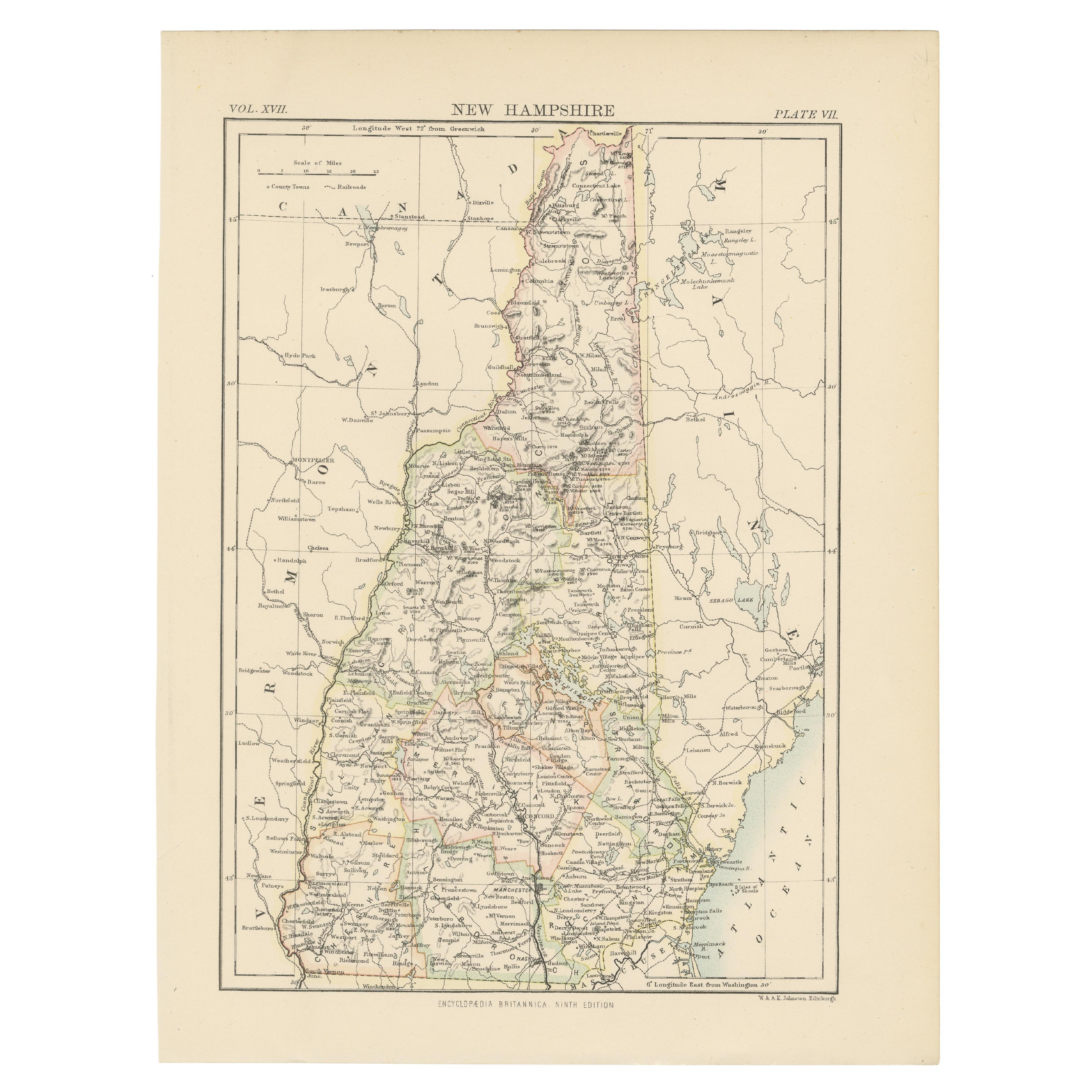 Antique Map of New Hampshire For Sale