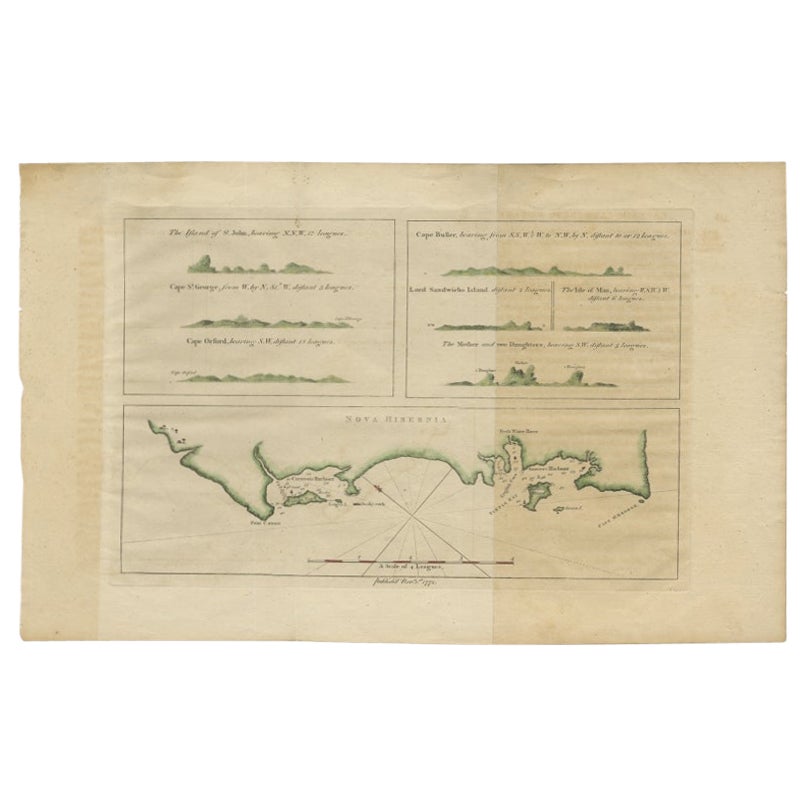 Carte ancienne de l'île de la Nouvelle-Irlande dans l'archipelage de Bismarck, Nouvelle-Guinée, 1772