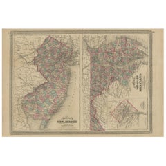Antique Map of New Jersey, Delaware and Maryland by Johnson, 1872