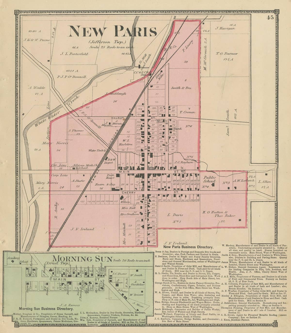 Antique Map of New Paris and Morning Sun, 1871