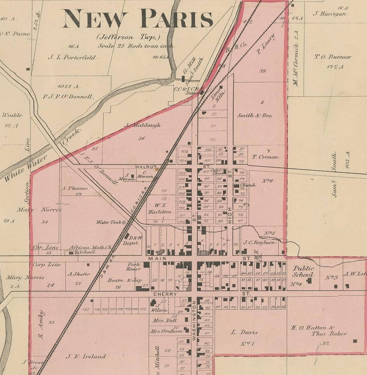 Antique Map of New Paris and Morning Sun, 1871