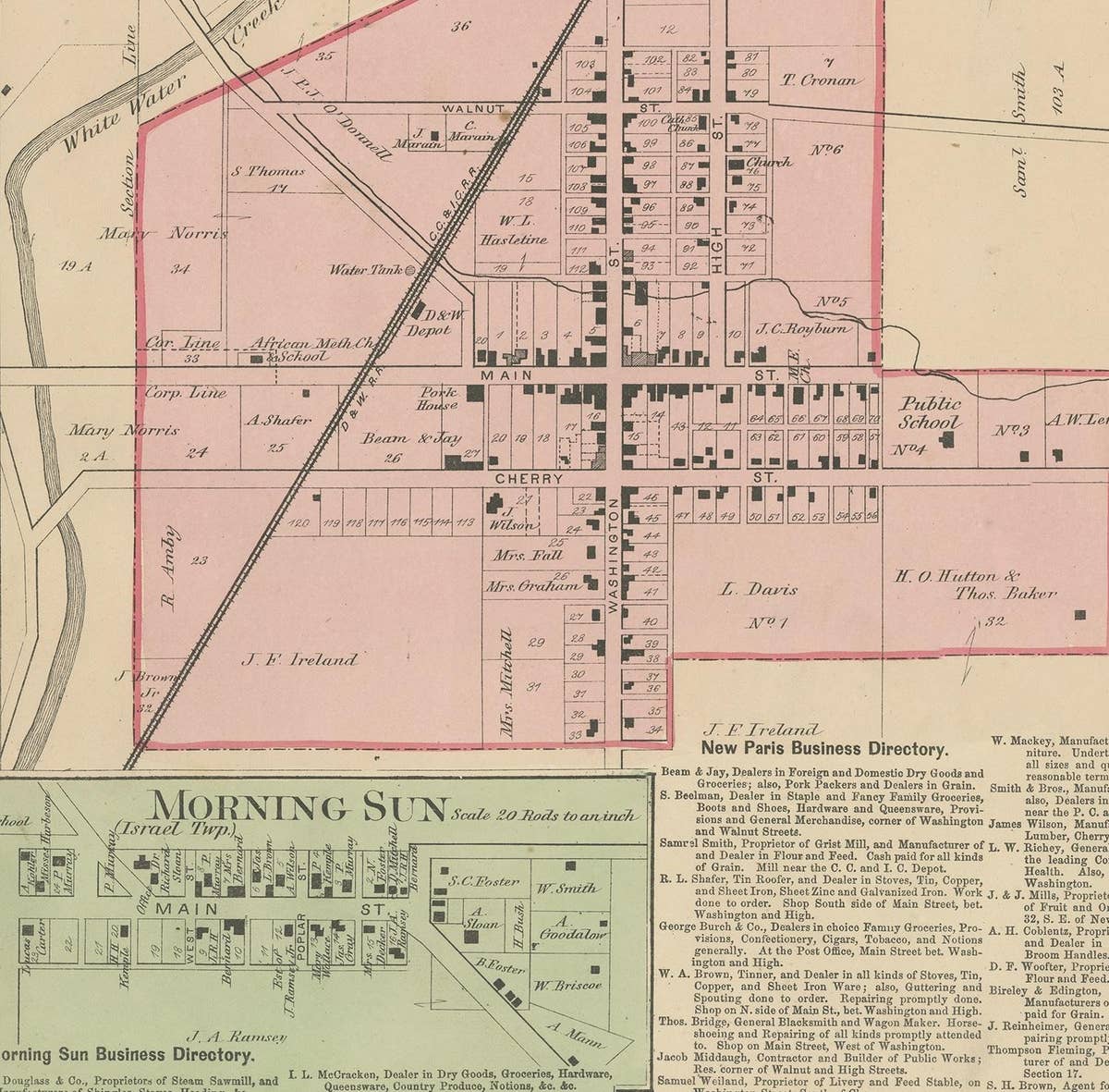 Antique Map of New Paris and Morning Sun, 1871