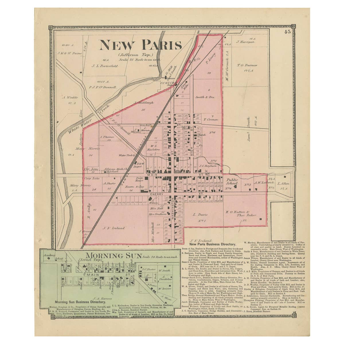 Antique Map of New Paris and Morning Sun, 1871