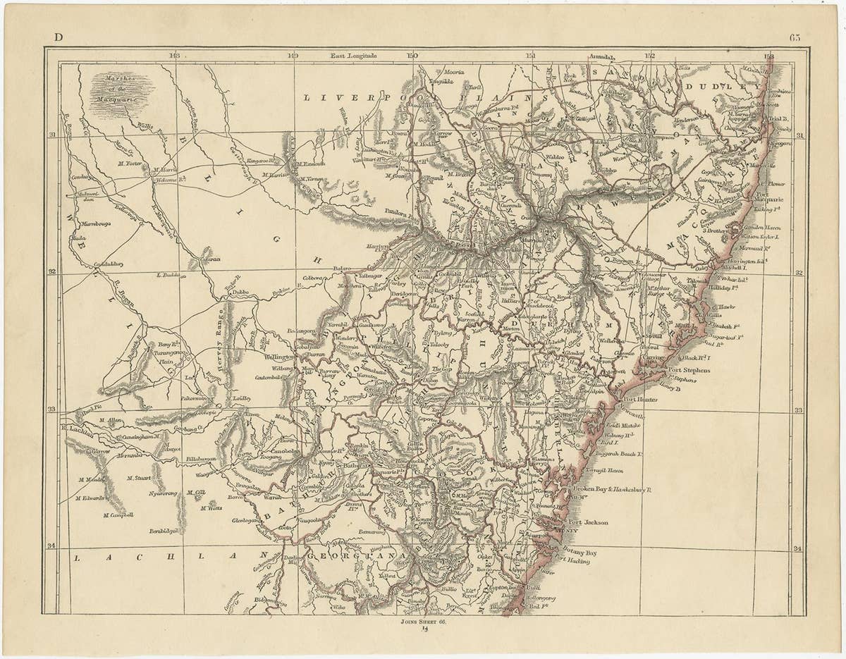 Antique Map of New South Wales by Lowry, 1852