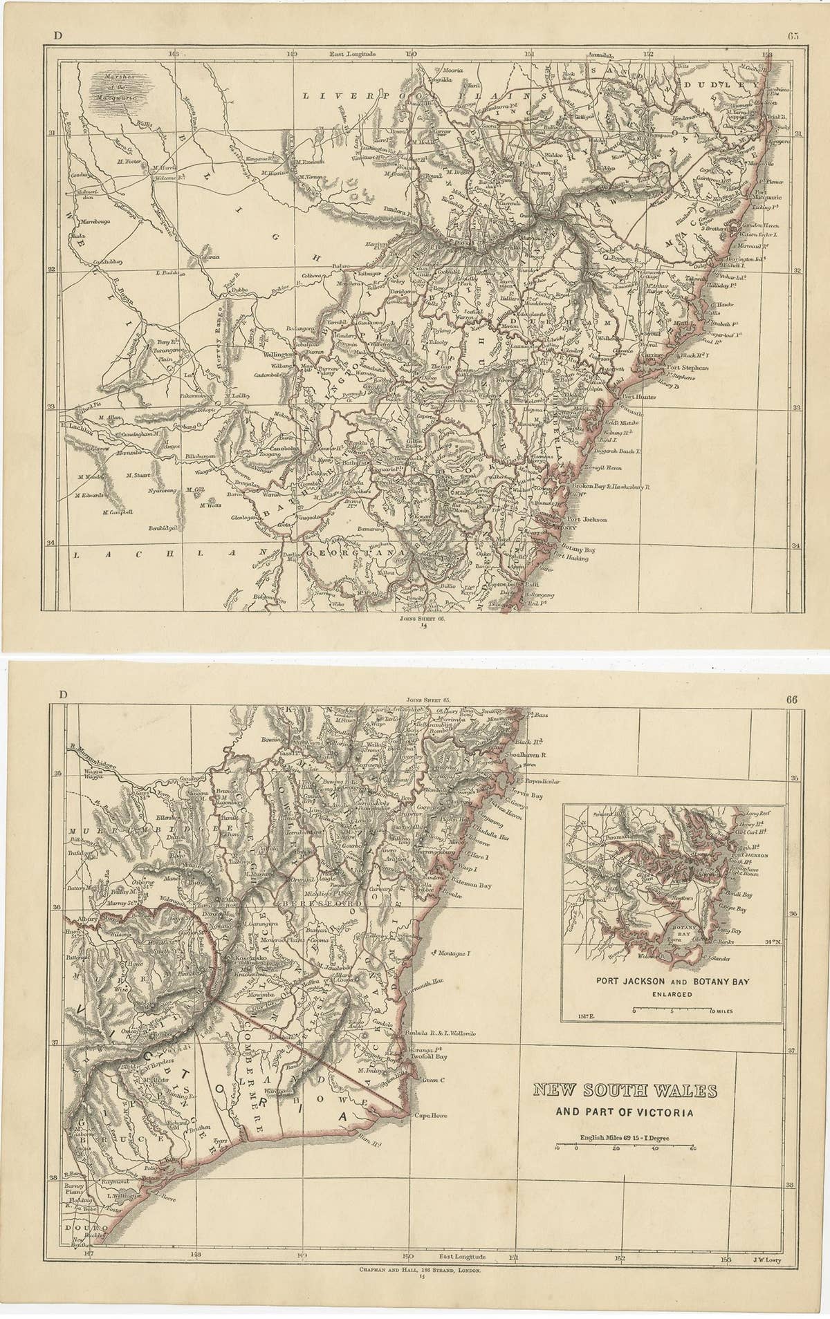 Antique Map of New South Wales by Lowry, 1852