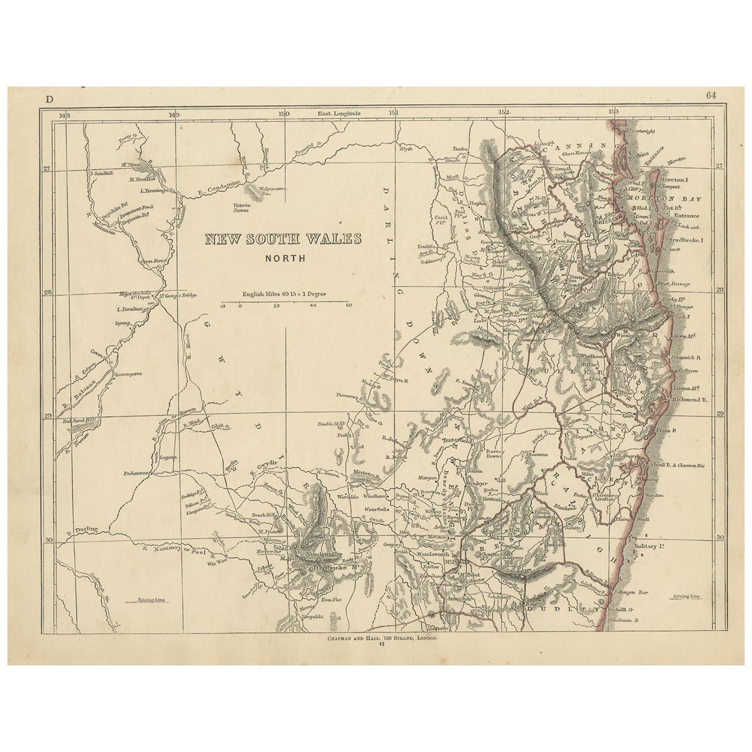 Antique Map of New South Wales by Lowry, '1852' For Sale
