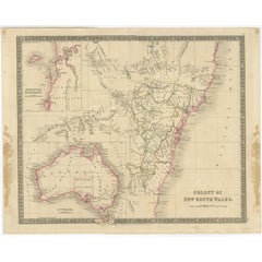 Antique Map of New South Wales with Inset Maps of Australia and Swan River, 1854