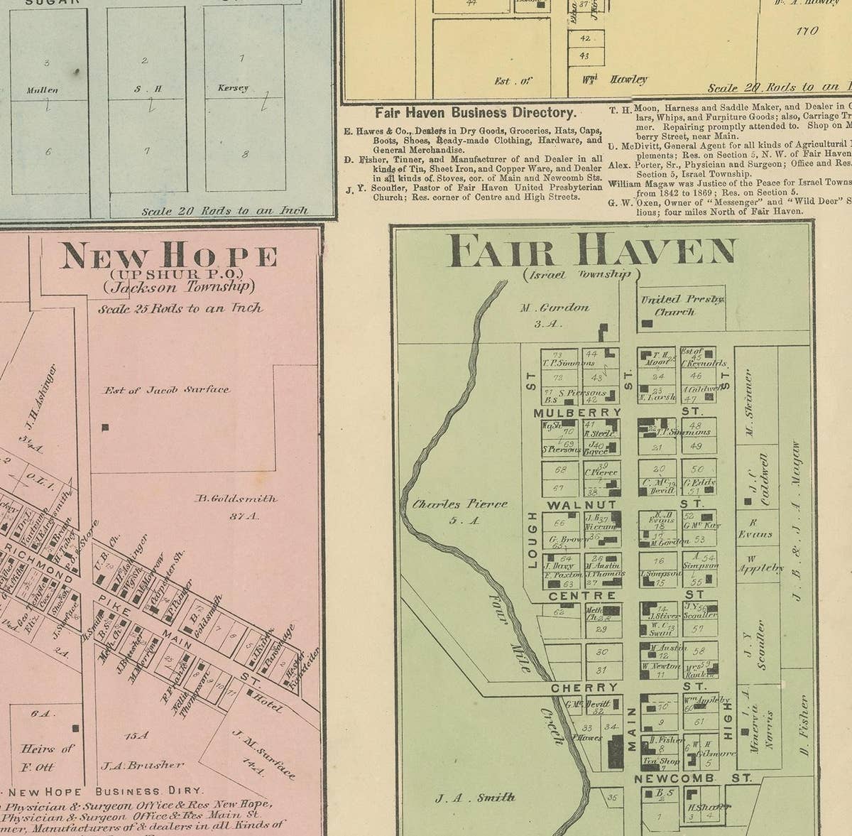 Antique Map of New Westville, Gettysburg, New Hope & Fair Haven, 1871
