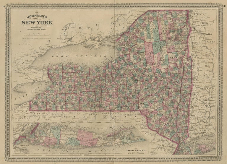 Antique Map of New York by Johnson '1872' For Sale at 1stDibs