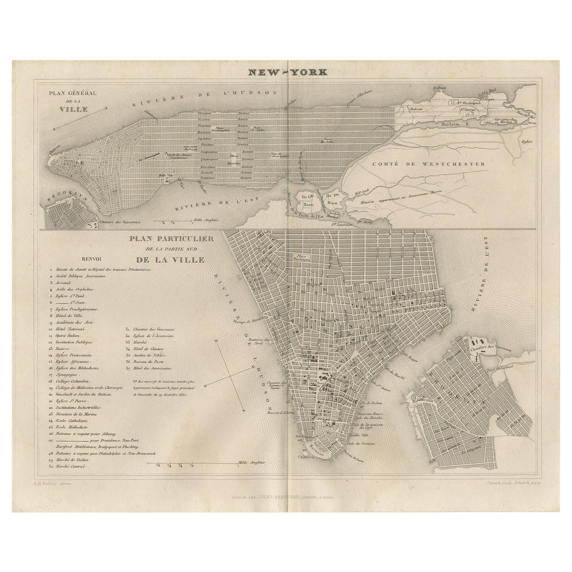 Antique Map of New York City by Balbi '1847'