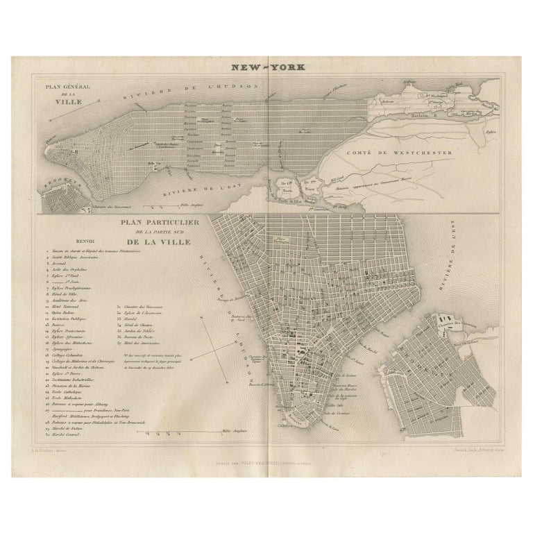 Antique Map of New York City by Balbi '1847' at 1stDibs