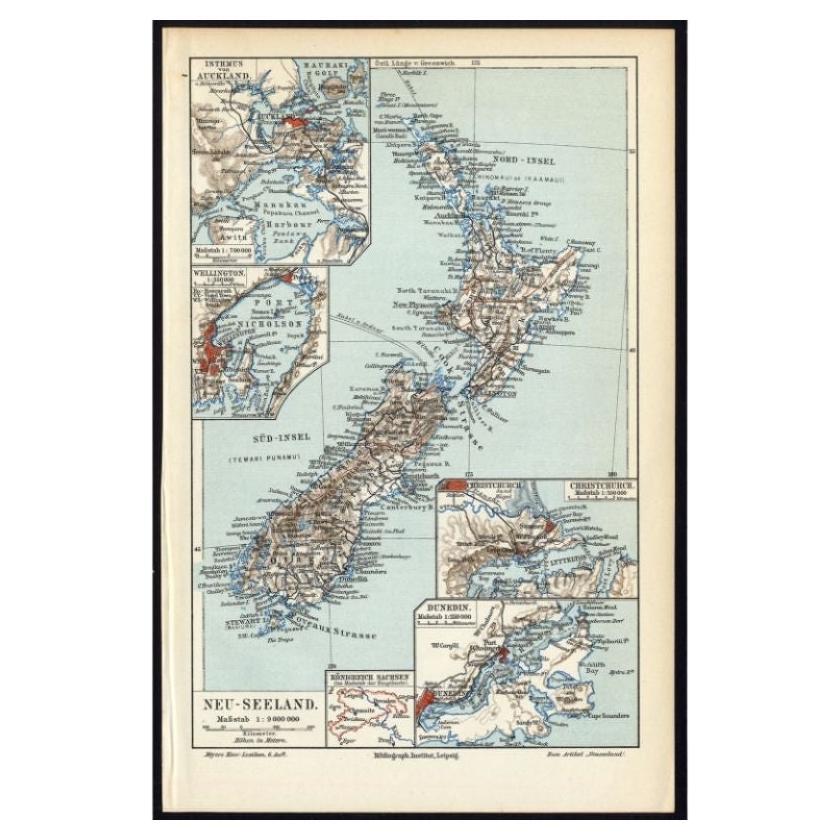 Antique Map of New Zealand, 1895 For Sale