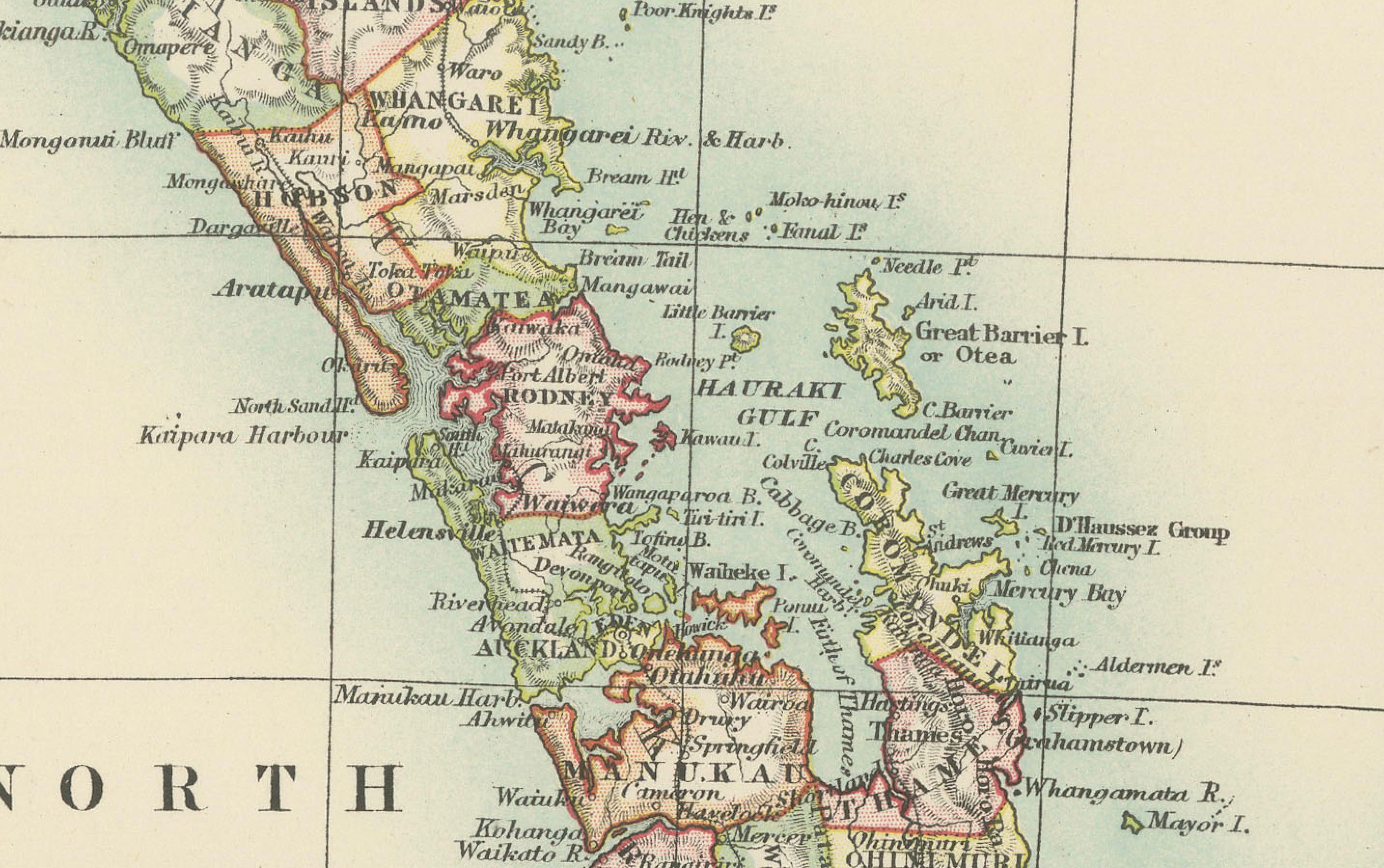 Antike Karte von Neuseeland, 1903, mit den Nord- und Südinseln und den Alpen im Zustand „Gut“ im Angebot in Langweer, NL
