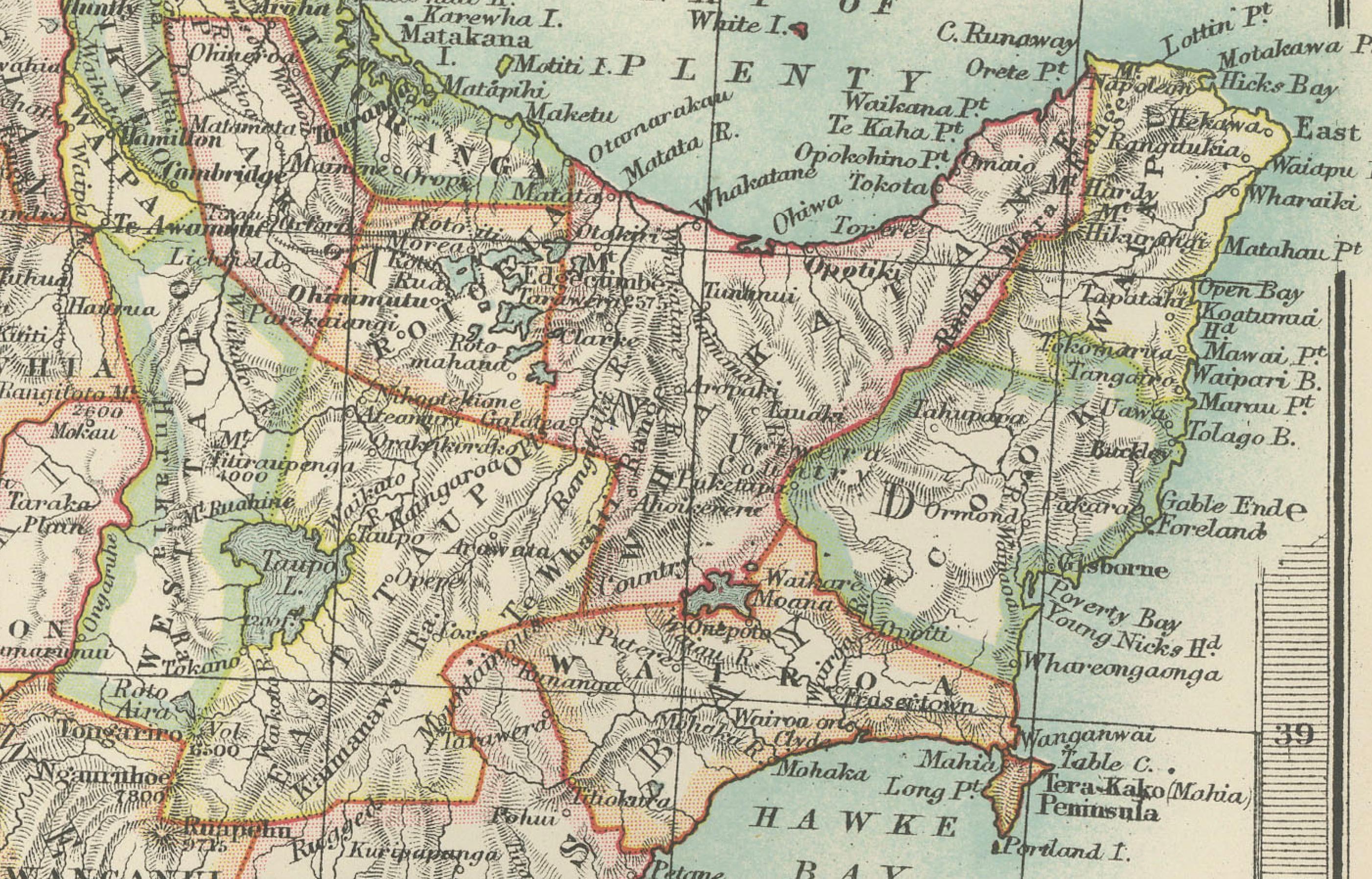 Antike Karte von Neuseeland, 1903, mit den Nord- und Südinseln und den Alpen (20. Jahrhundert) im Angebot