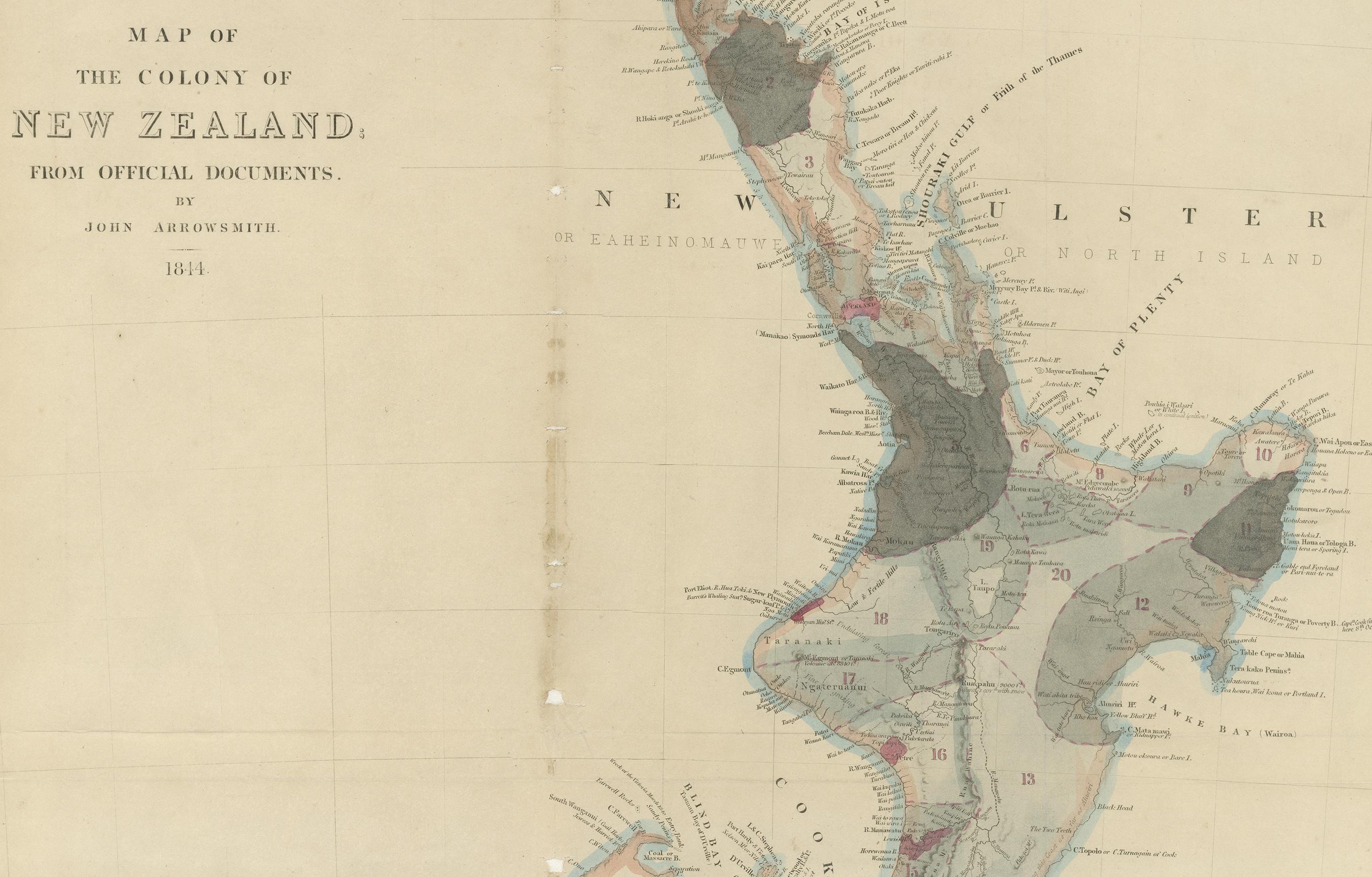 Antique Map of New Zealand by Arrowsmith '1844' In Fair Condition For Sale In Langweer, NL