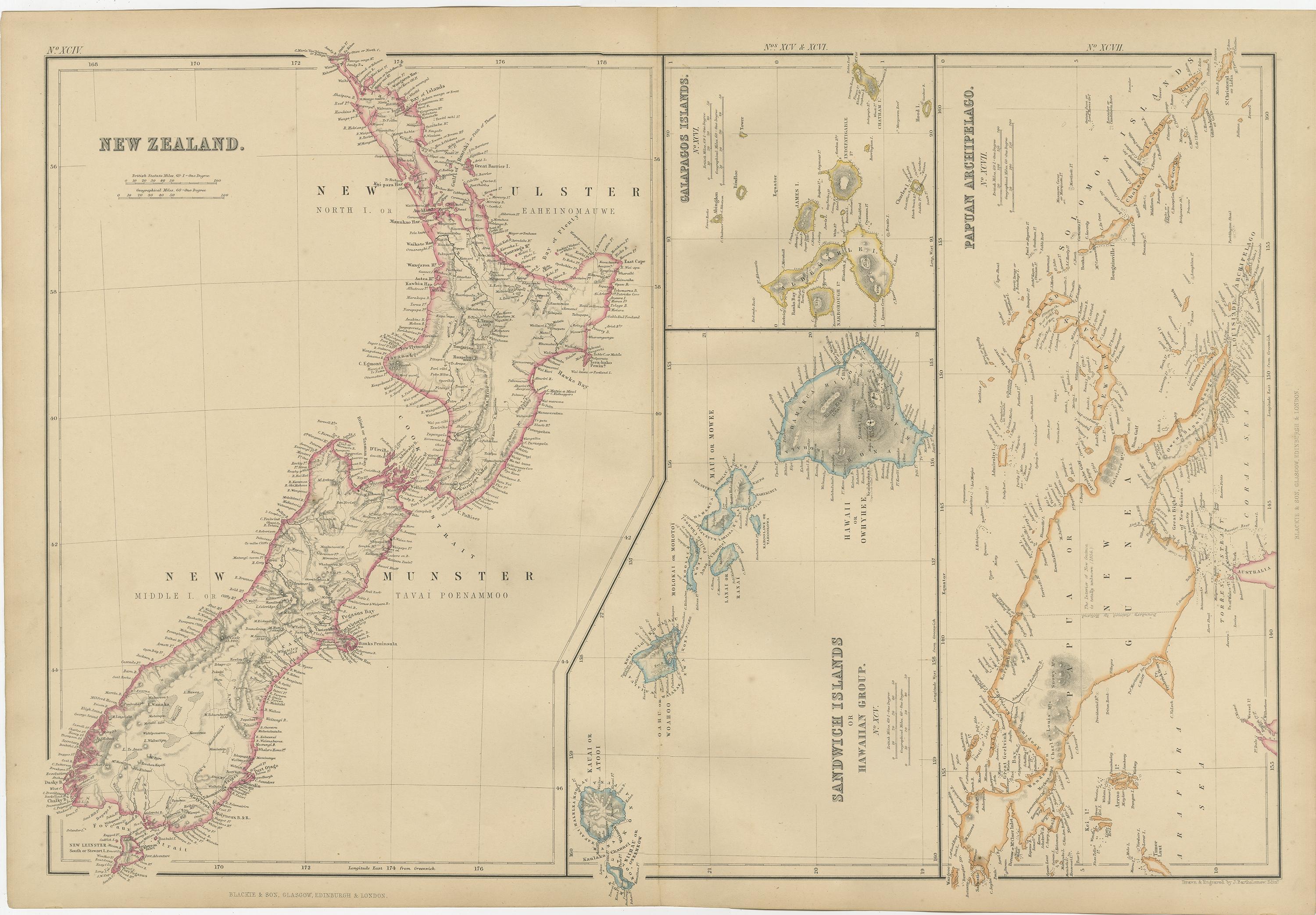 19th Century Antique Map of New Zealand by W. G. Blackie, 1859