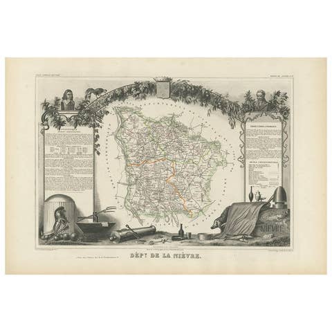Antique Map of Nièvre ‘France’ by V. Levasseur, 1854