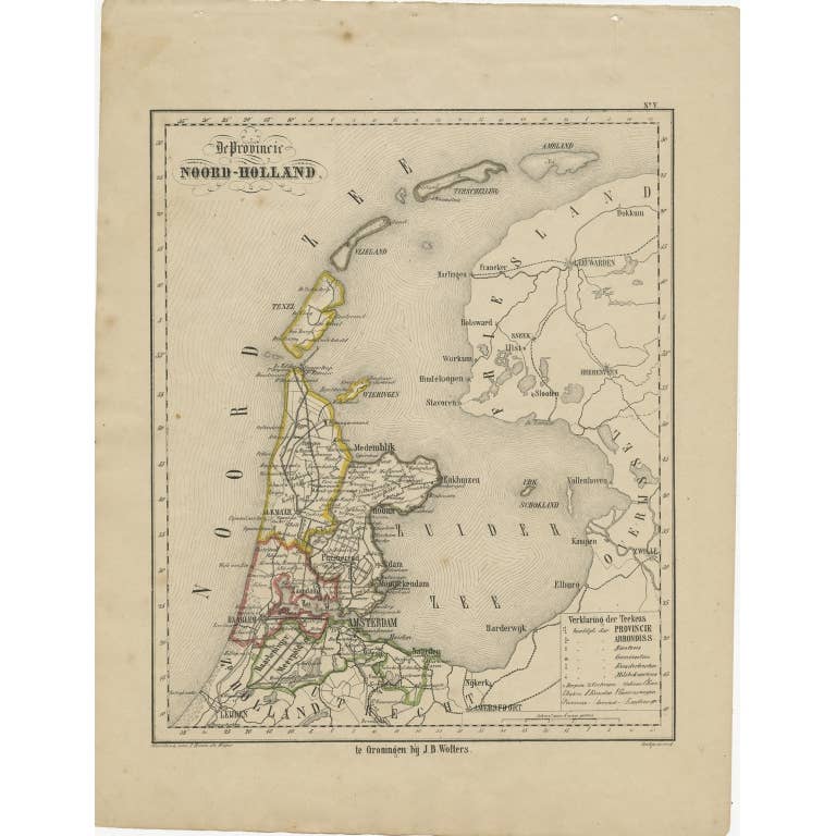 Antique Map of Noord-Holland and the Island Texel in The Netherlands, c.1870