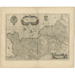 Antique Map of Normandy by Janssonius, 1657
