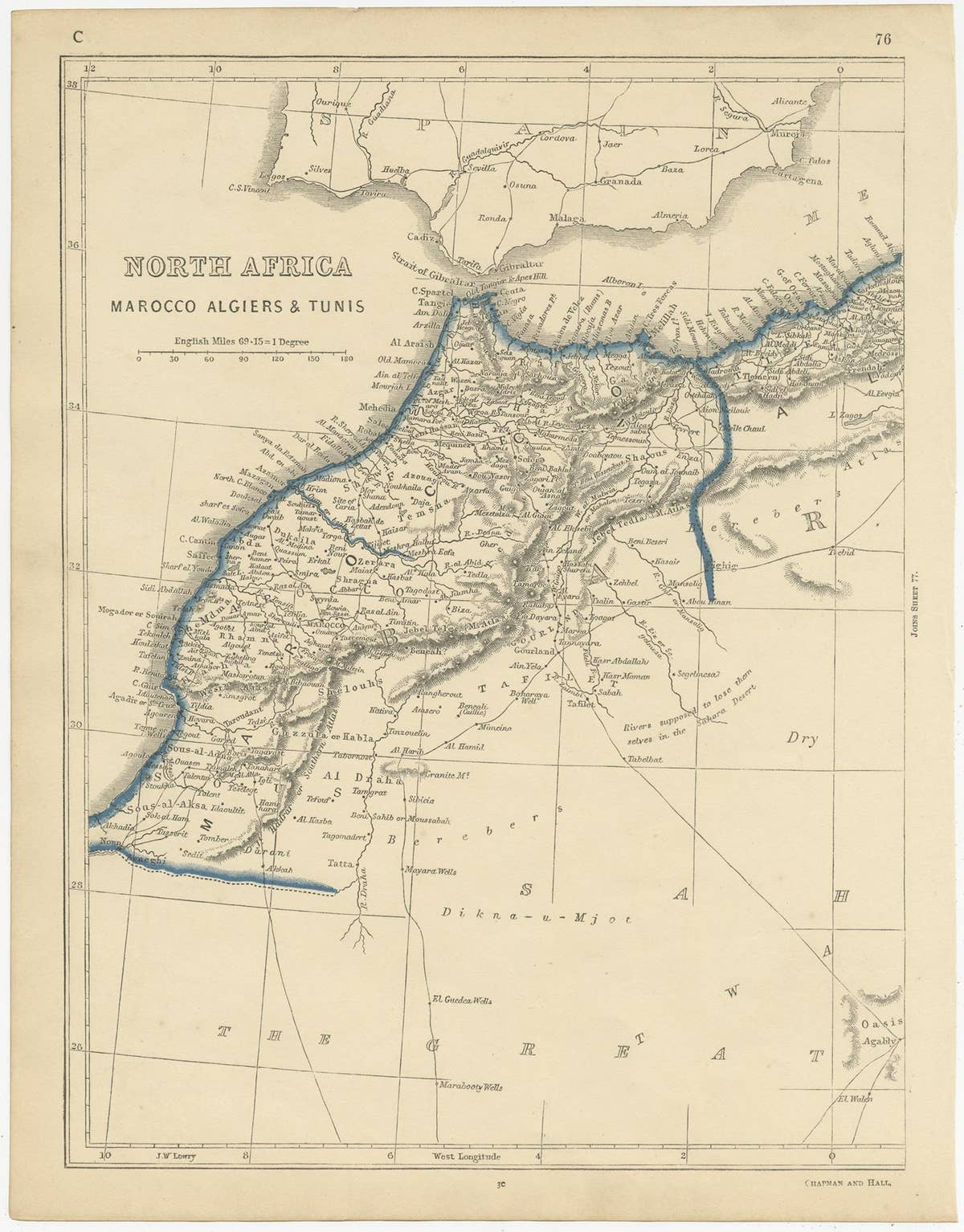 Antique Map of North Africa by Lowry '1852'