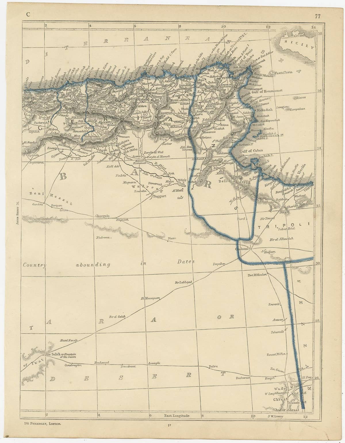 Antique Map of North Africa by Lowry '1852'