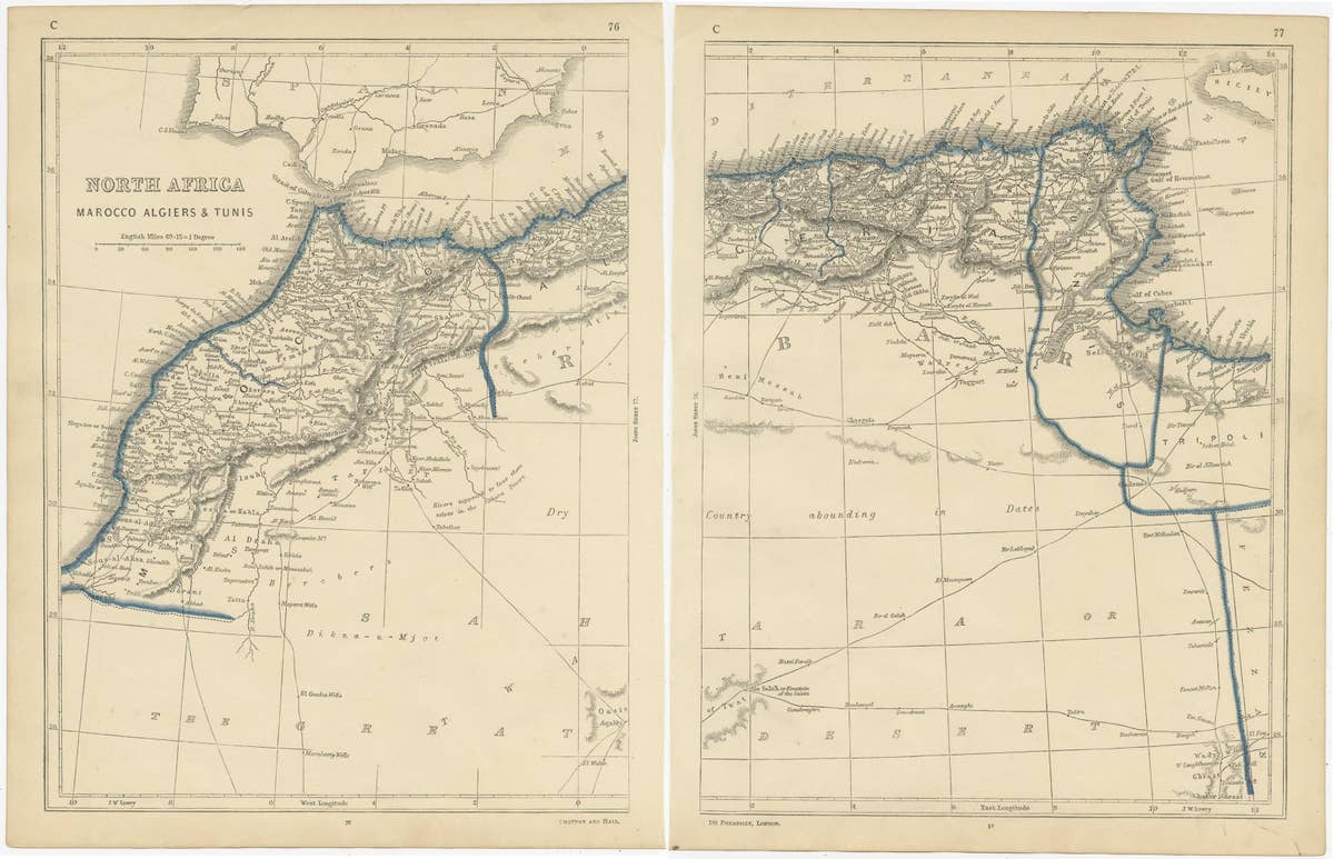 Antique Map of North Africa by Lowry '1852'