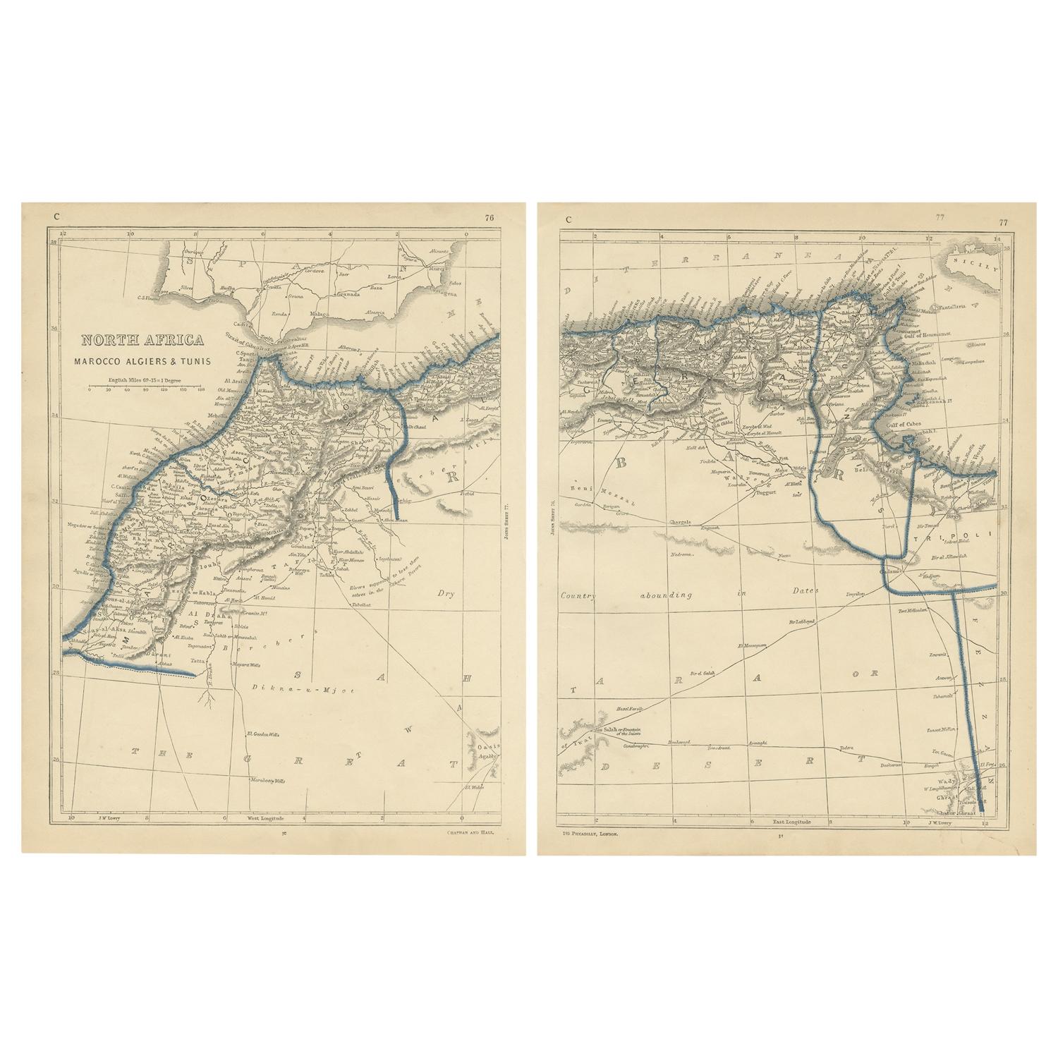 Carte ancienne d'Afrique du Nord par Lowry (1852)