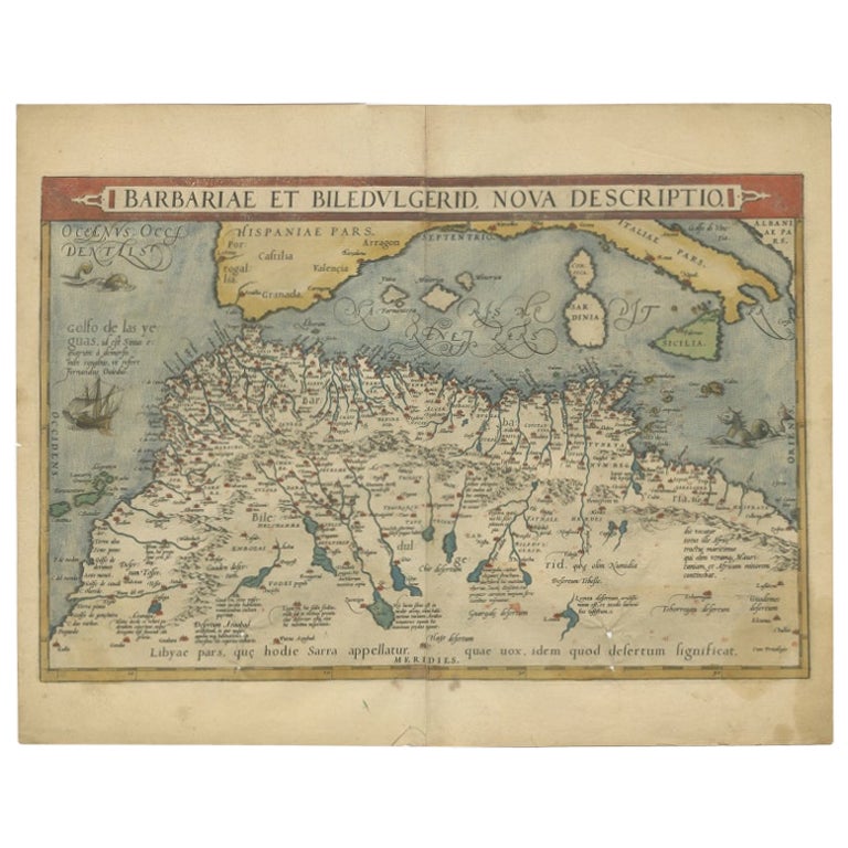 Carte ancienne d'Afrique du Nord par Ortelius, vers 1600